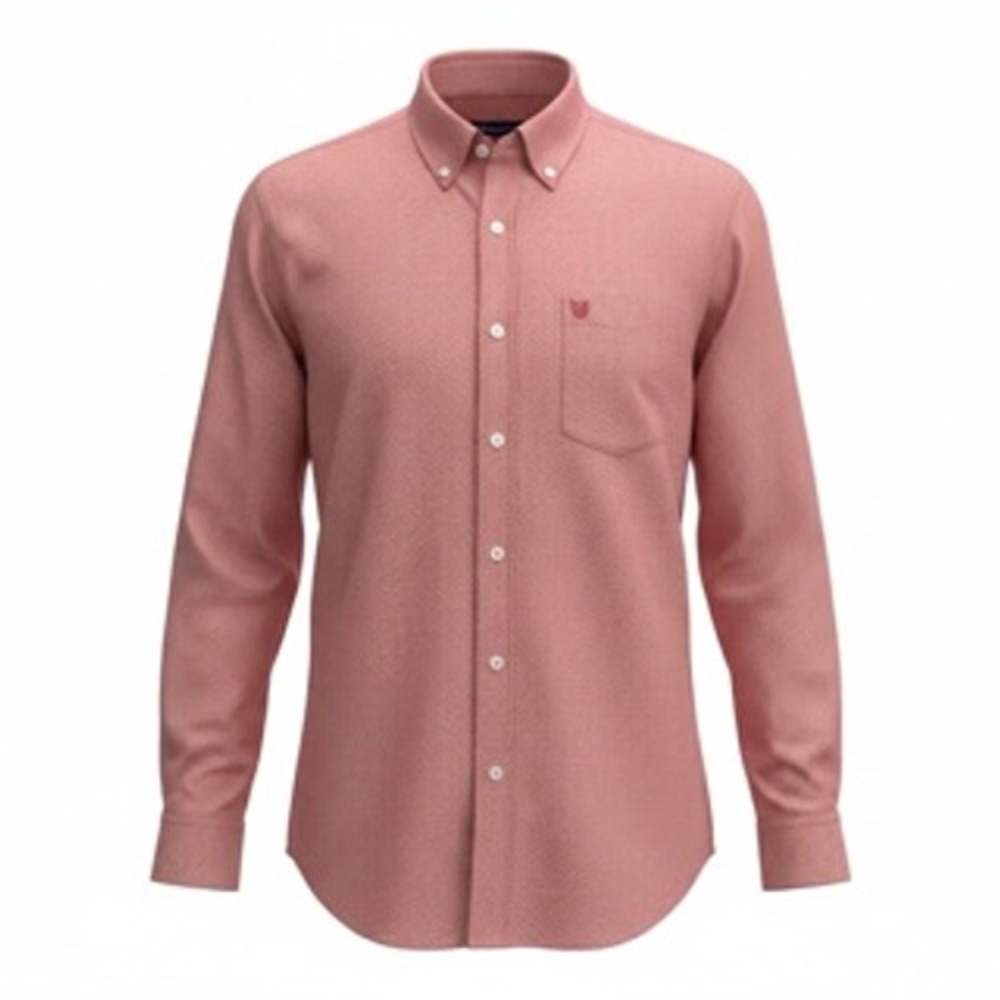 Chaps Mens Stretch Easy Care Button‎ Down Shirt Red White Houndstooth Medium